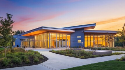 Modern Community Building Sunset Architectural Design
