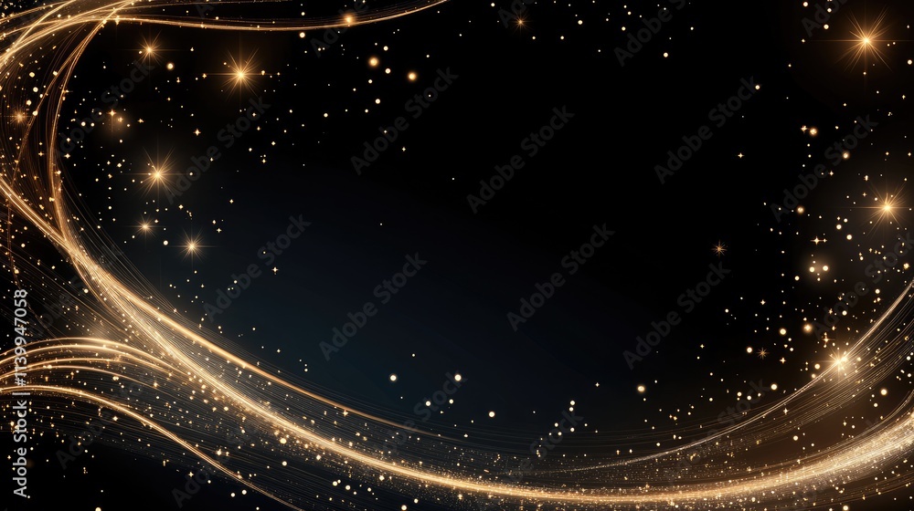 Poster a dazzling display of gold glitter and shining particles illuminates a dark canvas, creating an ench