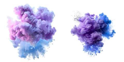 Color powder explosion or clour paint splash with dye smoke blend isolated on a white background. Generative AI.