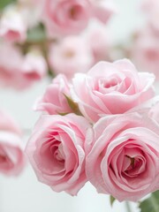 Fototapeta premium Soft-focus light pink roses, blurred pastel background, botany, pastel