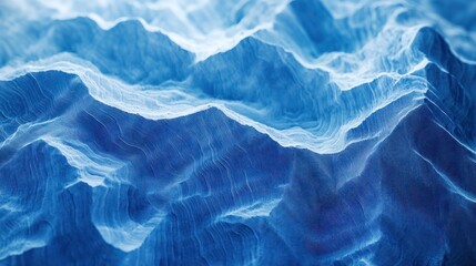 Abstract, stylized, digital illustration of mountain range,  bluish-toned, textured,  with  depth and detail.