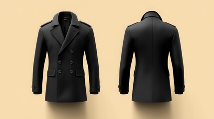 peacoat men mockup  with front and back view. man dress mock-up template.
