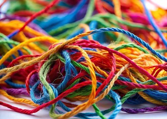 Close-Up Abstract Tangled Bright Threads Texture - Colorful Yarn Background