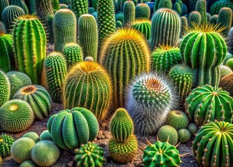 Obraz premium Desert Cactus Texture Background: Green Succulent Plants, Rule of Thirds Composition
