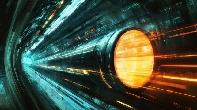 Futuristic Hyperloop Tunnel Speeding Through Space