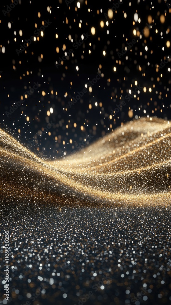 Poster a dazzling display of gold glitter and shining particles illuminates a dark canvas, creating an ench