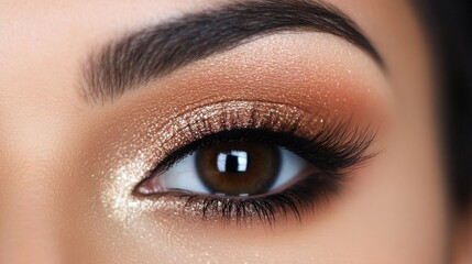 Fototapeta premium Close-up of an eye with eyelash extensions and a subtle smokey eye makeup, emphasizing depth and elegance.