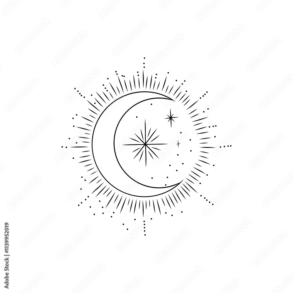 Wall mural vector illustration set of moon phases. different stages of moonlight activity in vintage engraving 