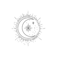 Vector illustration set of moon phases. Different stages of moonlight activity in vintage engraving style. Zodiac Signs	