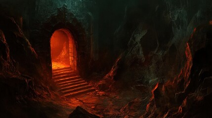 Infernal Stone Archway Leads To Glowing Steps