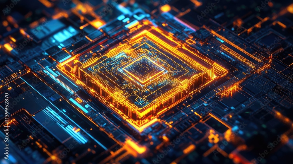 Poster abstract glowing circuit board central processing unit