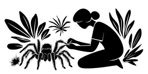 A handler changing the substrate in a tarantula&rsquo;s enclosure, preparing a clean living area, Vector Graphic