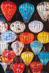Colorful lanterns glowing at night in Hoi An Vietnam