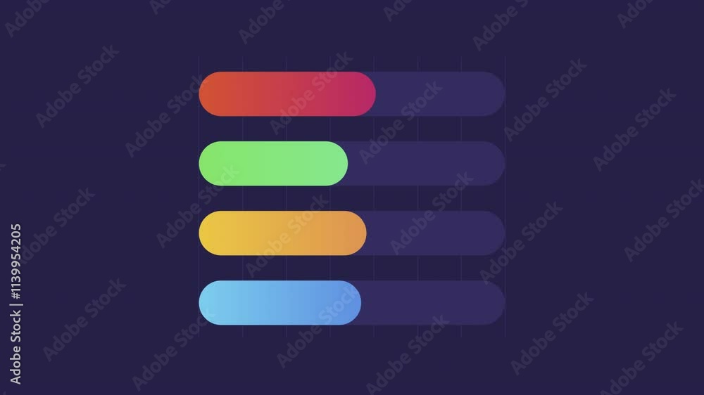 Poster horizontal progress bars animation. efficiency metrics animated element. filling up, moving. data vi