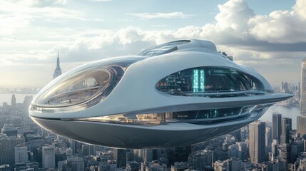 Fototapeta premium Futuristic Vessel Soaring Above A Modern Cityscape