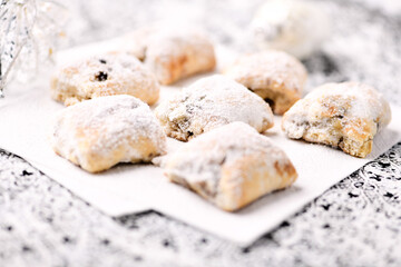 Stollen Bites on bright background. Soft focus. Close up.