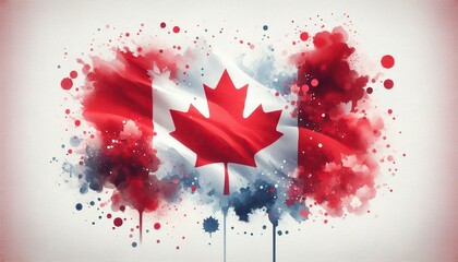 Canadian maple leaf with watercolor splashes celebrating Canada Day national pride artistic illustration