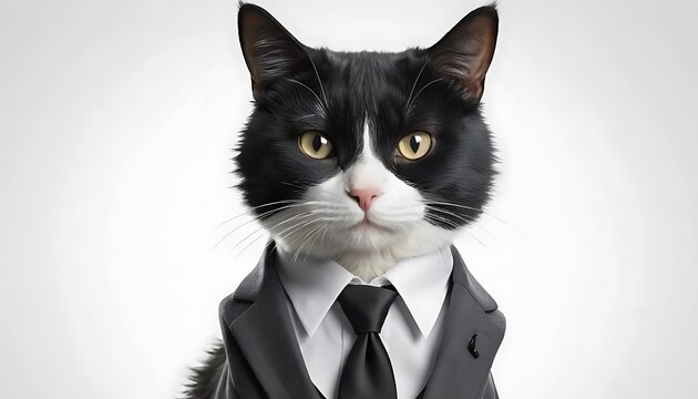 Sophisticated white and black  stray Cat in a Business Suit Portrait