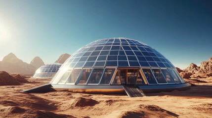 Obraz premium Futuristic Solar Powered Domes on a Desolate Planet