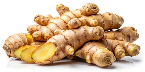 Fresh Ginger Root Isolated on White Background - Top Quality Organic Spice for Culinary Use, Health Benefits, Natural Remedies, and Cooking Ingredients