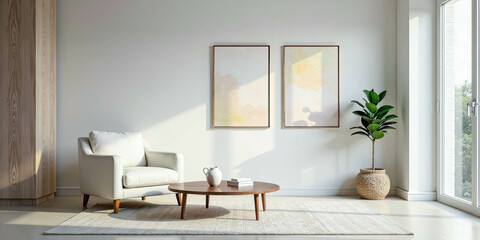 Serene Minimalist Living Room Interior Design with Soft Light and Natural Elements