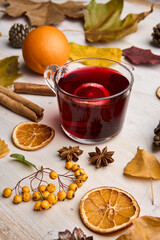Glühwein drink on wooden board