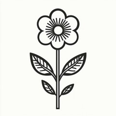 Simple line art drawing of a stylized flower with leaves.