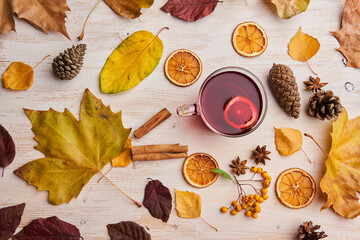 Glühwein drink on wooden board