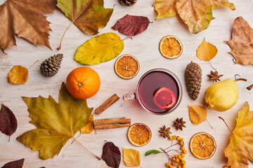 Glühwein drink on wooden board