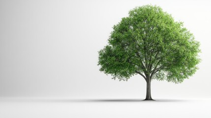 Obraz premium Single lush green tree on white background.