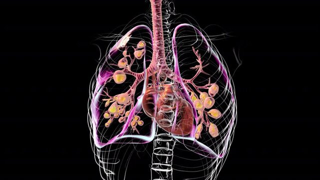 Lungs affected by cystic fibrosis, animation