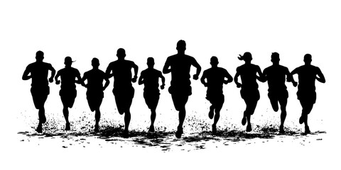 Runners sharing tips during a pre-marathon training meeting, Vector Graphic