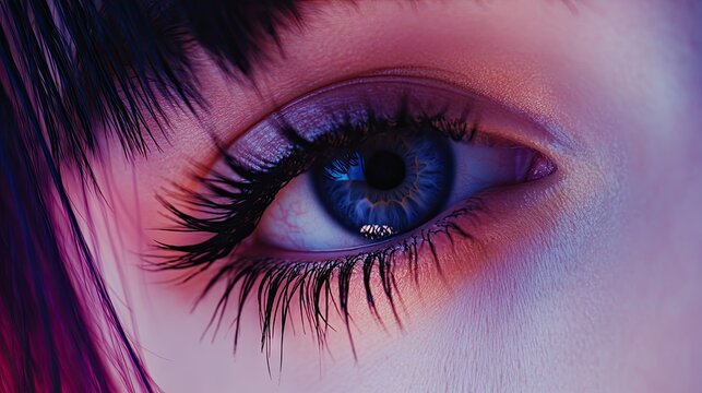 Close-up of a woman's eye with wispy eyelash extensions, emphasizing length and definition.