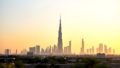 Obraz premium Bird view of Dubai skyline at magic hour isolated . Shades of white., png