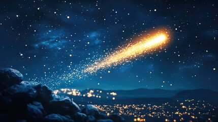 Fototapeta premium A Celestial Event Over a Distant City Lightscape