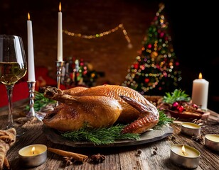 Homemade baked duck on New Year's table, atmospheric, dreamy, soft shadows, light, whitewashed narratives, depth of field, rule of thirds, food photography, super resolution, photorealistic, 8k.