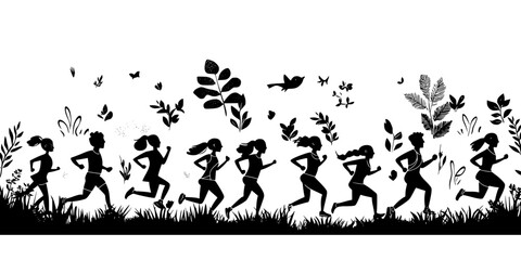 Runners enjoying a lighthearted atmosphere during a themed fun run, Vector Graphic