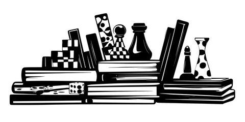 Several board games arranged on a table, ready for cataloging by the owner, Vector Graphic