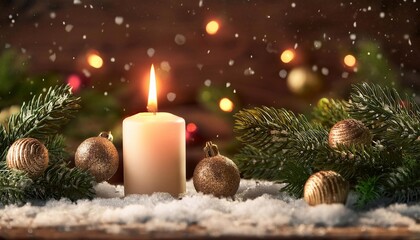 decorative candle for christmas holiday, lights and glitter