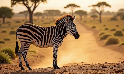 Majestic zebra African savanna arid landscape striped pattern