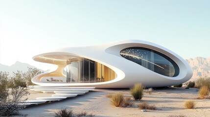 Fototapeta premium Futuristic White Desert House Modern Architecture Design