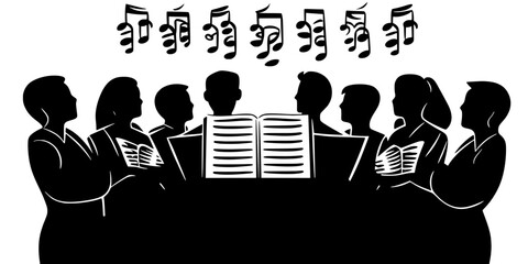 A choir practicing intricate vocal arrangements in a community center, Digital Art
