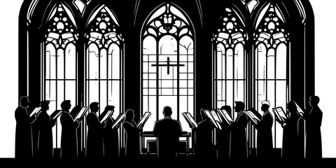 Choir singing during a religious service in a large cathedral, Digital Art
