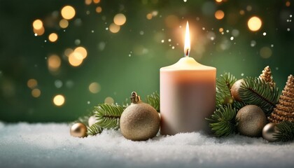 decorative candle for christmas holiday, lights and glitter