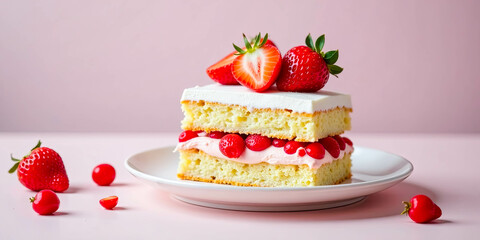 Delectable Strawberry Shortcake Dessert on a Plate with Fresh Berries