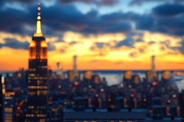 Fototapeta premium panorama of the evening city at sunset, a modern city at sunrise, 3D rendering