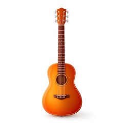 Obraz premium A vibrant orange acoustic guitar displayed in a vertical position against a white background.