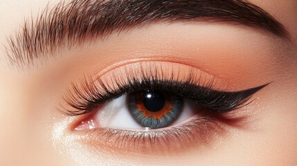 Obraz premium Detailed view of an eye showcasing eyelash extensions, with delicate lower lashes and a clean aesthetic.