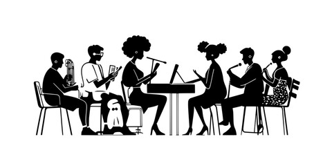 Workshop setting where participants learn the basics of improv acting, Digital Art