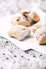 Stollen Bites on bright background. Soft focus. Close up.